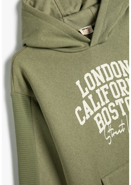 Kapşonlu Sweatshirt Şehir Baskılı Kanguru Cepli Şardonlu Pamuklu modelleri
