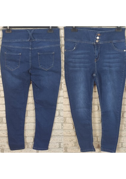 Yüksek Bel Likralı Jean Pantolon 90 cm