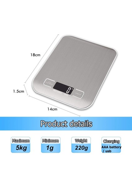 Mutfak Paslanmaz Çelik Için LCD Ekranlı Akıllı Dijital Terazi, 5KG/11LB, Çok Fonksiyonlu Gıda Terazisi, Şarj Edilebilir (Yurt Dışından) modelleri
