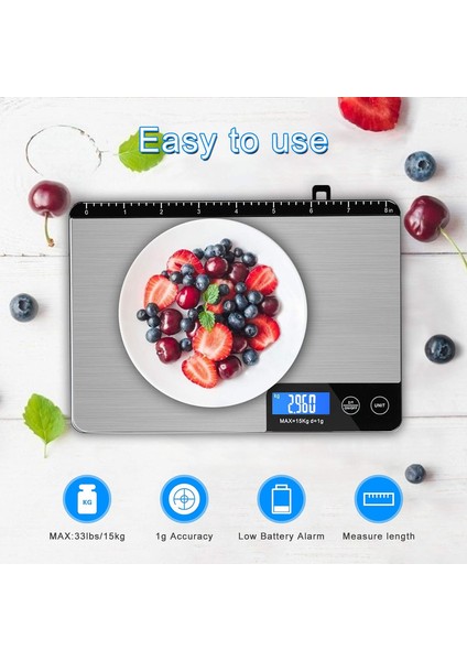 Mutfak Terazisi, Elektronik Mutfak Terazisi (Doğruluk 1G/15KG Kapasite), Dokunmatik Düğmeli Gıda Terazisi, Entegre Cetvel ve Gizli Kanca, 2 Adet Aaa Pil Dahil (Yurt Dışından) fırsatları
