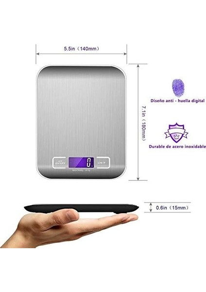 LCD Ekran Dijital Mutfak Terazisi Paslanmaz Çelik, 5KG/11LBS Çok Fonksiyonlu Gıda Terazisi, Mutfak Ağırlığı, Gümüş Renk (Yurt Dışından) fiyatları