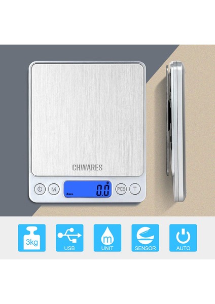 Dijital Mutfak Terazisi, USB Şarj Edilebilir, 3kg/0.1g, Mini Elektrikli Mutfak Terazisi, Su Geçirmez Dijital Terazi (Yurt Dışından) indirimleri