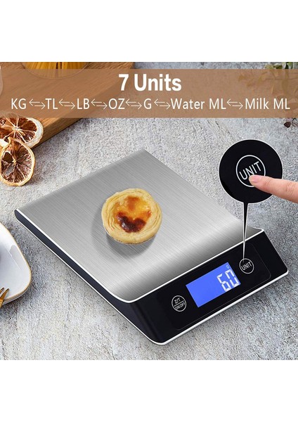 Elektronik Mutfak Terazisi, Arkadan Aydınlatmalı LCD Ekranlı Gıda Terazisi, Paslanmaz Çelik Platform, Dara Fonksiyonu, Otomatik Kapanma (10KG/22LBS) (Yurt Dışından) indirimleri