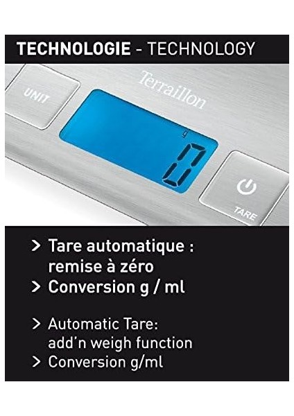 Mutfak Terazisi, Dara, Sıvı Dönüşümleri, Ultra Ince, Kapasite 5 Kg, Kare Paslanmaz Çelik, Gümüş (Yurt Dışından) fiyatları