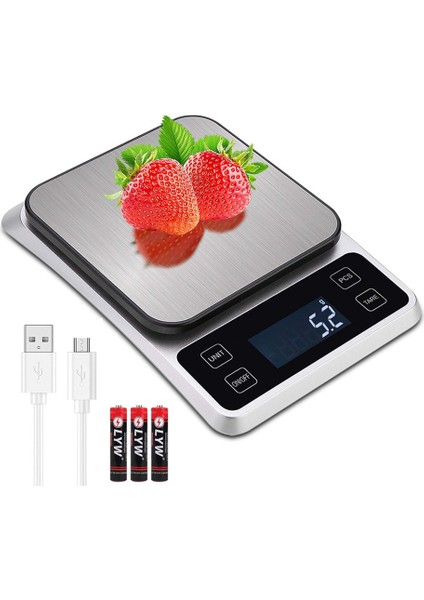Yükseltilmiş Mutfak Terazileri, 5KG/11LBS Dijital Mutfak Terazileri Pişirme Pişirme Için Gram ve Oz Ağırlık Ölçeği, USB Şarj Edilebilir Hd LCD Ekran, Piller Dahil (Yurt Dışından)