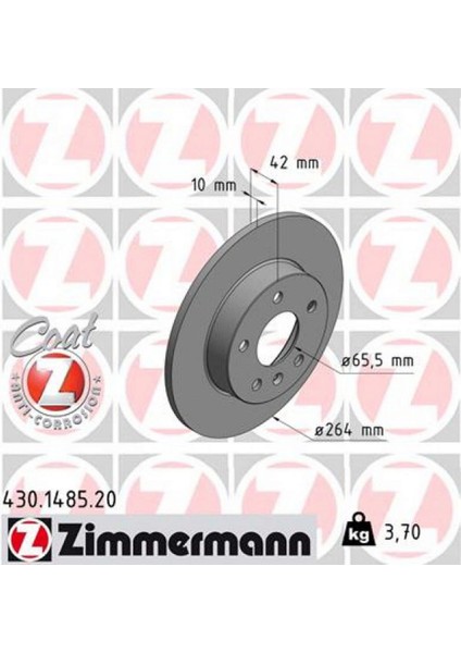 Zimmermann Arka Fren Aynasi Astra G-H Meriva B 03 Zafira 99 2.0 Di-2.0 16V-2.2DTI-1.8 16V 264X10X5DL 986478884-DF4051