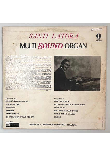 Santi Latora Multi Sound Organ Lp Plak (1973 Orjinal Dönem Türk Baskı)