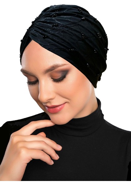 Kristal Venezia Astarlı El Işi Kristal Taş Işlemeli Hazır Türban Tesettür Abiye Bone
