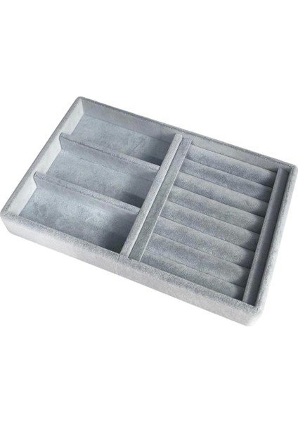 Organizatör Gri Süet Tabla Kolye & Yüzük Düzenleyici ve Gözlük Mini (3 Bölmeli)(Rulo) 14X22 cm modelleri