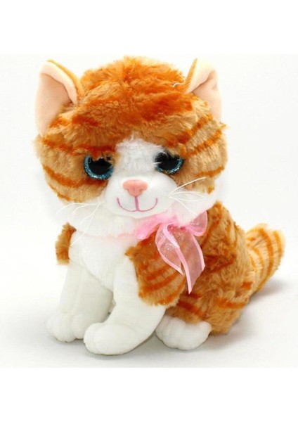Sarı Beyaz Sesli Oturan Peluş Tekir Kedi