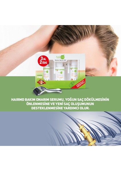 Hairmd Onarıcı Saç Serumu 3'lü Set - 3 Al 2 Öde - Dermaroller Hediyeli indirimleri