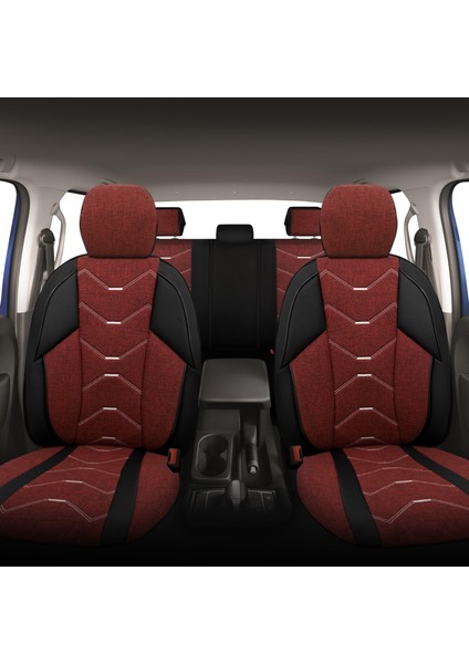 Verita Elegance Serisi - Dodge Journey ile Uyumlu Koltuk Kılıfı, Keten-Deri / Bordo