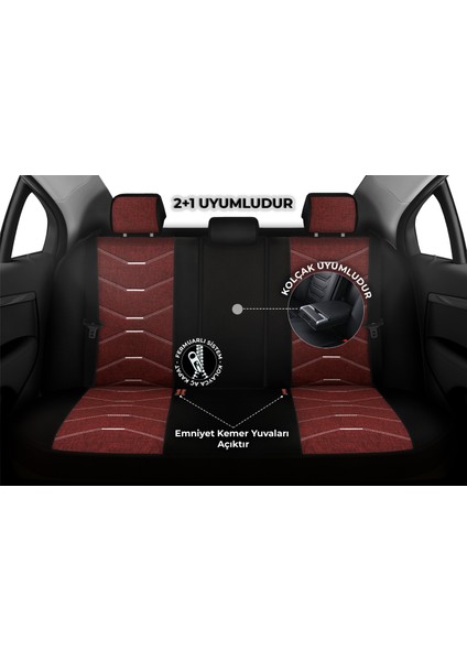 Verita Elegance Serisi - Bmw X6 ile Uyumlu Koltuk Kılıfı, Keten-Deri / Bordo