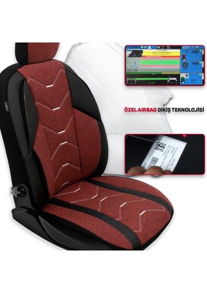 Verita Elegance Serisi - Bmw X6 ile Uyumlu Koltuk Kılıfı, Keten-Deri / Bordo
