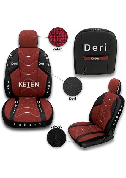 Verita Elegance Serisi - Bmw X6 ile Uyumlu Koltuk Kılıfı, Keten-Deri / Bordo