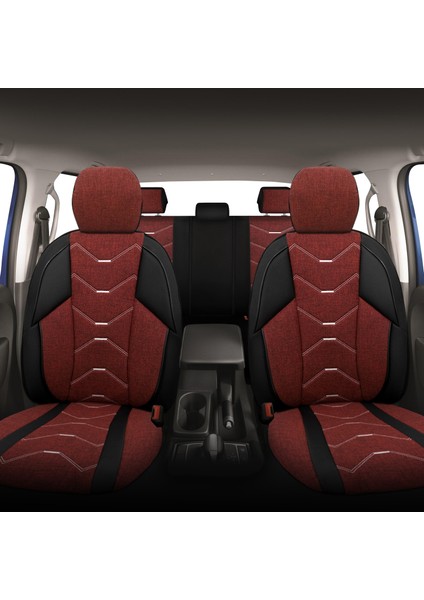 Verita Elegance Serisi - Bmw X6 ile Uyumlu Koltuk Kılıfı, Keten-Deri / Bordo