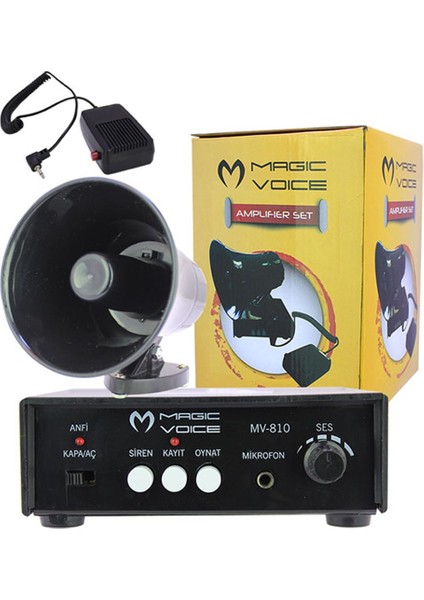 MAGICVOICE MV-800 KAYIT SİREN MİNİ PAZARCI ANFİ SETİ MIKNATISLI (ANFİ+HOPARLÖR+MİKROFON)