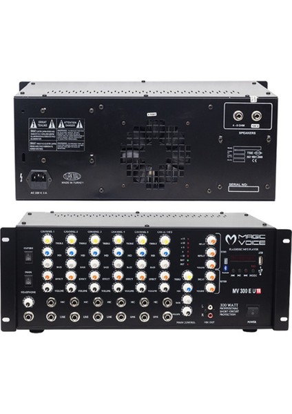 MAGICVOICE MV-300EU-TR 300 WATT 6 MİK. GİRİŞLİ USB*BT TRAFOLU MIXER KÜP ANFİ