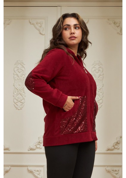 Kol ve Cep Pul Payet Işlemeli Büyük Beden Bordo Hırka fiyatları