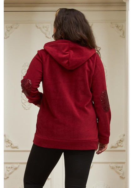 Kol ve Cep Pul Payet Işlemeli Büyük Beden Bordo Hırka fırsatları