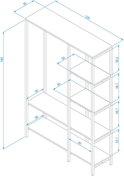 Açık Gardırop 2+2 Raflı 180x120x35 CM