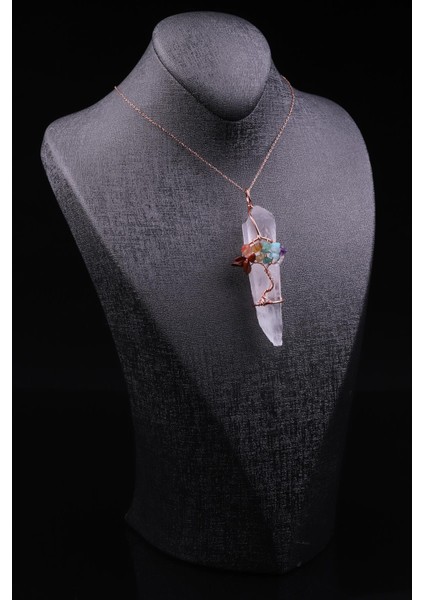 Kristal Kuvars Doğal Taş Tel Sarmalı Çakra Kolye fiyatları