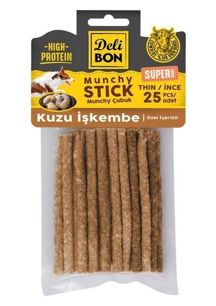 Süper Munchy Çubuk Kuzu Işkembeli Köpek Çiğneme Kemiği Ince 25 Adet