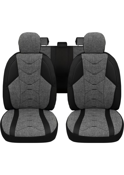 Verita Elegance Serisi - Volkswagen T-Cross ile Uyumlu Koltuk Kılıfı, Keten-Deri / Gri