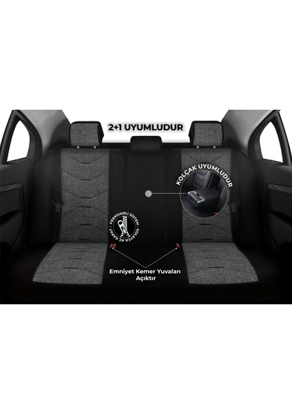 Verita Elegance Serisi - Volkswagen T-Cross ile Uyumlu Koltuk Kılıfı, Keten-Deri / Gri fiyatları