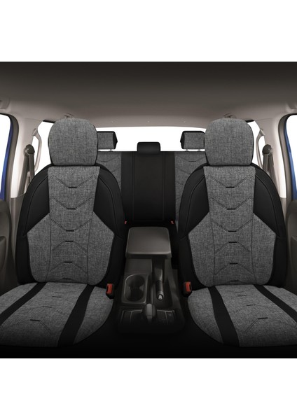 Verita Elegance Serisi - Volkswagen T-Cross ile Uyumlu Koltuk Kılıfı, Keten-Deri / Gri indirimleri