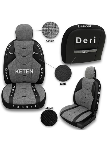 Verita Elegance Serisi - Dacia Lodgy ile Uyumlu Koltuk Kılıfı, Keten-Deri / Gri fırsatları