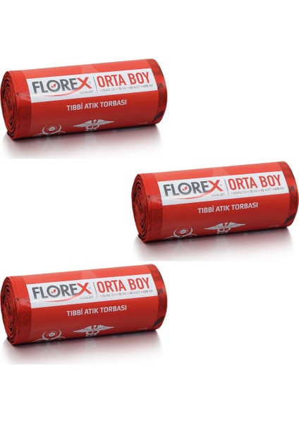 - Tıbbi Atık Çöp Poşeti Orta 55X60 Baskılı Kırmızı 25 Yaprak - 3 Rulo