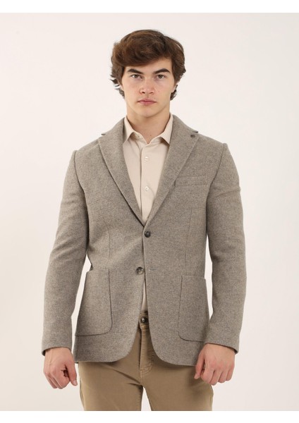 Vizon Erkek Slim Fit Düz Casual Mono Yaka Ceket