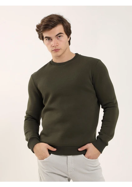 Haki Erkek Regular Fit Bisiklet Yaka Sweatshirt