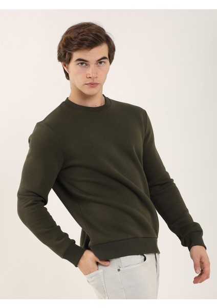 Haki Erkek Regular Fit Bisiklet Yaka Sweatshirt