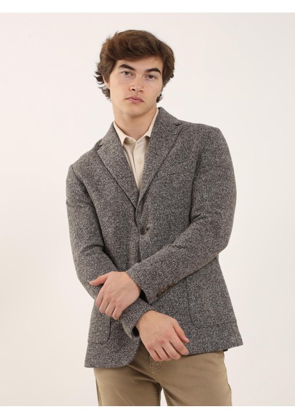 Kahve Melanj Erkek Slim Fit Mono Yaka Ceket 97212