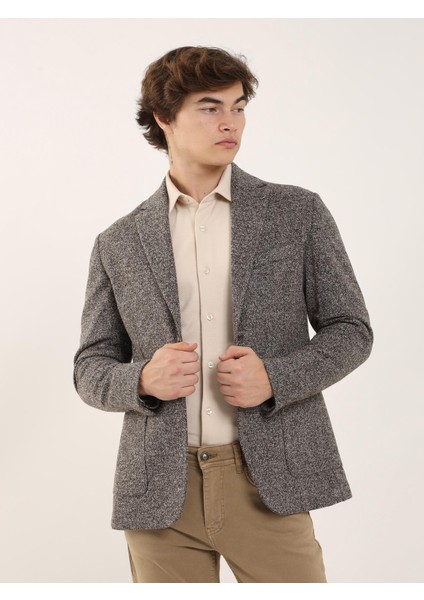 Kahve Melanj Erkek Slim Fit Mono Yaka Ceket 97212