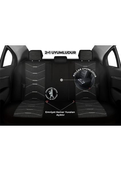 Verita Elegance Serisi - Skoda Scala ile Uyumlu Koltuk Kılıfı, Keten-Deri / Siyah