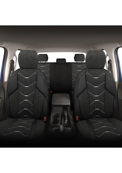 Verita Elegance Serisi - Skoda Scala ile Uyumlu Koltuk Kılıfı, Keten-Deri / Siyah