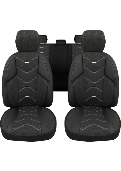 Verita Elegance Serisi - Citroen C3 Aircross ile Uyumlu Koltuk Kılıfı, Keten-Deri / Siyah