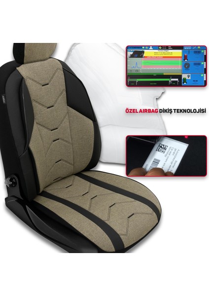 Verita Elegance Serisi - Hyundai Grandeur ile Uyumlu Koltuk Kılıfı, Keten-Deri / Haki modelleri