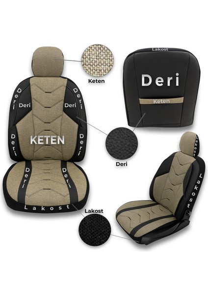 Verita Elegance Serisi - Hyundai Grandeur ile Uyumlu Koltuk Kılıfı, Keten-Deri / Haki fırsatları