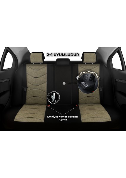 Verita Elegance Serisi - Opel Adam ile Uyumlu Koltuk Kılıfı, Keten-Deri / Haki fiyatları