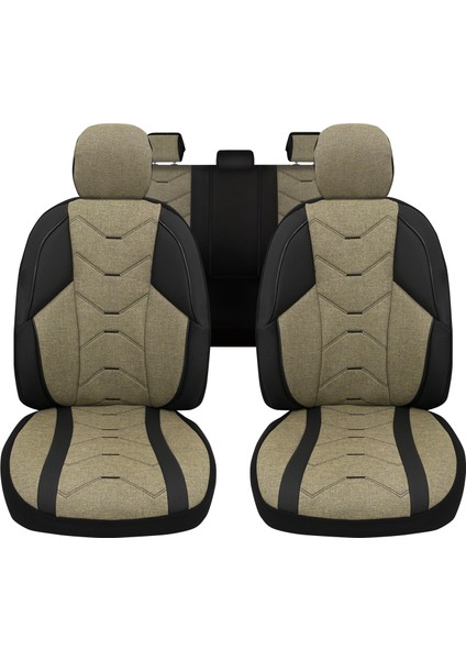 Verita Elegance Serisi - Mitsubishi Lancer ile Uyumlu Koltuk Kılıfı, Keten-Deri / Haki