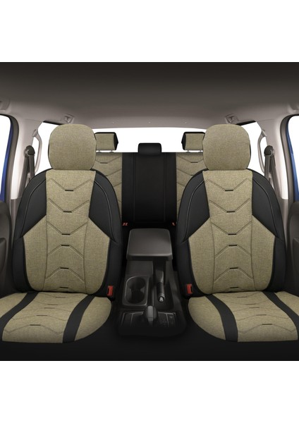 Verita Elegance Serisi - Mitsubishi Lancer ile Uyumlu Koltuk Kılıfı, Keten-Deri / Haki indirimleri