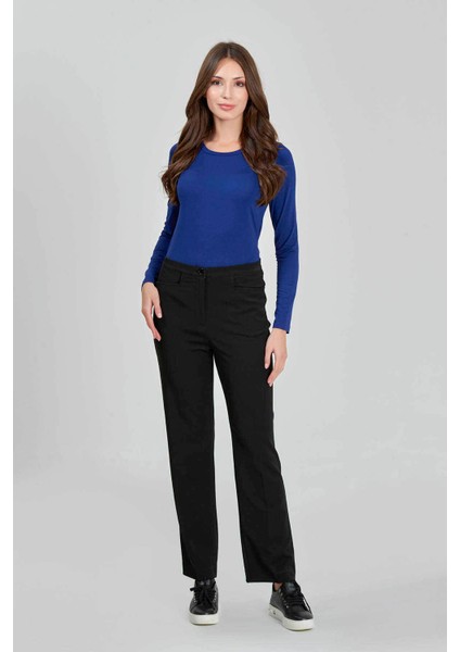 Tolga Saraçoğlu Kadın Gizli Lastik Boru Paça Gabardin Pantolon 430082 Siyah