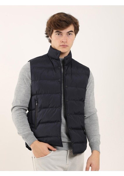 Lacivert Erkek Regular Fit Dik Yaka Yelek Mont