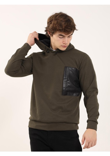 Haki Erkek Regular Fit Kapüşonlu Sweatshirt