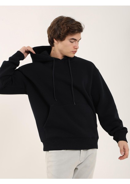 Lacivert Erkek Regular Fit Kapüşonlu Sweatshirt