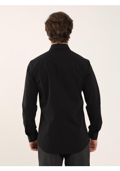 Siyah Erkek Slim Fit Klasik Yaka Uzun Kol Gömlek indirimleri